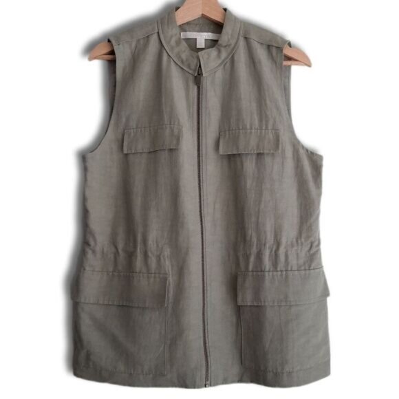 NORDSTROM COLLECTION / Full-Zip Vest Sage Green Utility Style Sz M - Picture 1 of 11